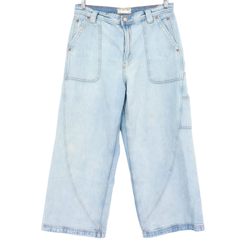 We The Free Haywire High Rise Cargo Wide Leg Carpenter Jeans Light Wash 30